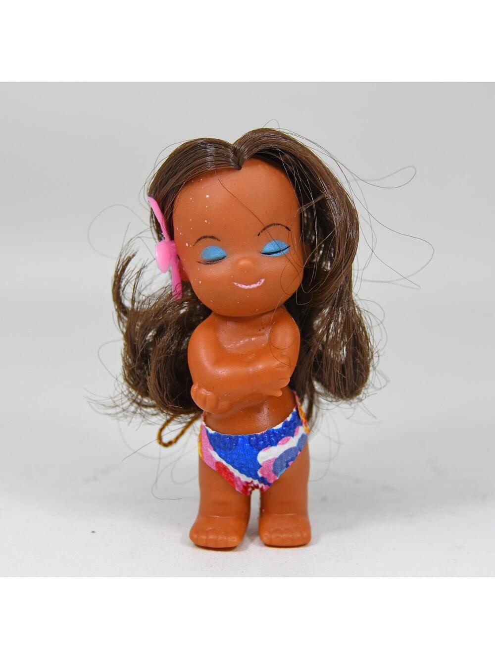 Hawaiian Hula Girl Doll Hanging Ornament 3" Soft Squishy Plastic Vintage 1970s